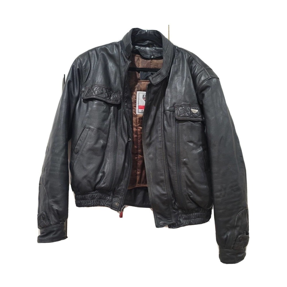 First Gear Hein Gericke Black Leather Motorcycle Jacket.